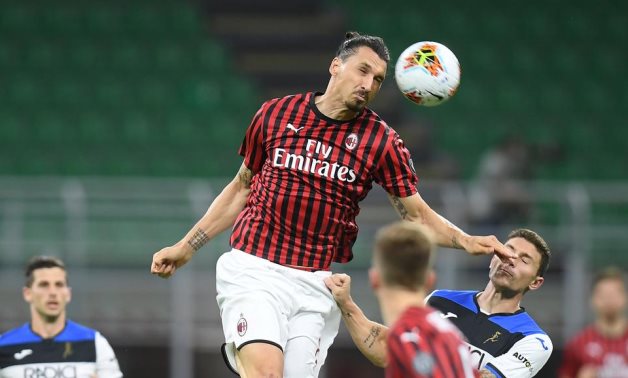 Milan's Zlatan Ibrahimovic in action, as play resumes behind closed doors, REUTERS