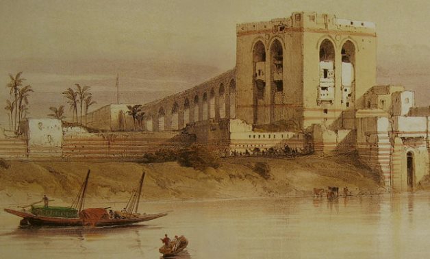 An 1838 illustration of the Fumm al-Khalig water intake tower – David Roberts