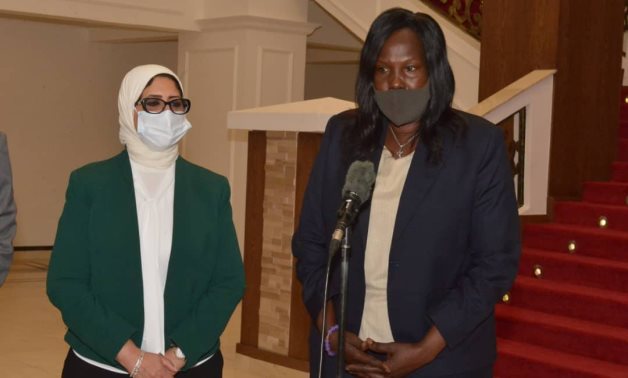 Egypt’s Health Minister Hala Zayed (L) on Wednesday met with her South Sudan’s counterpart, Elizabeth Achuei (R), in the capital, Juba – Press photo