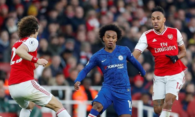 Chelsea's Willian in action with Arsenal's David Luiz and Pierre-Emerick Aubameyang Action Images via Reuters