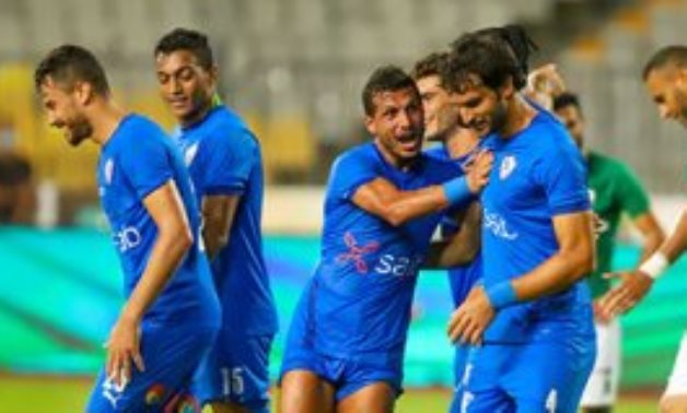 File-Zamalek players celebrate Mahmoud Alaa's goal against Al Ittihad 