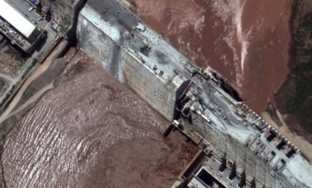A handout satellite image shows a closeup view of the Grand Ethiopian Renaissance Dam (GERD) and the Blue Nile River in Ethiopia June 26, 2020. Satellite image ©2020 Maxar Technologies via REUTERS