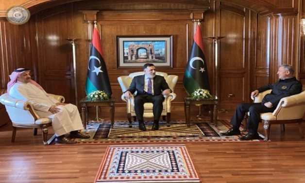 Libya's Prime Minister of the GNA Fayez al-Sarraj meets with defense ministers of Turkey, Hulusi Akar, and Qatar, Khalid bin Mohammad Al-Attiyah, in Tripoli, Libya August 17, 2020. Reuters