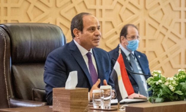 A handout picture released by the Jordanian Royal Palace on August 25, 2020, shows Egyptian President Abdel Fattah al-Sisi speaking during a summit between Jordan, Iraq and Egypt in the capital Amman. AFP