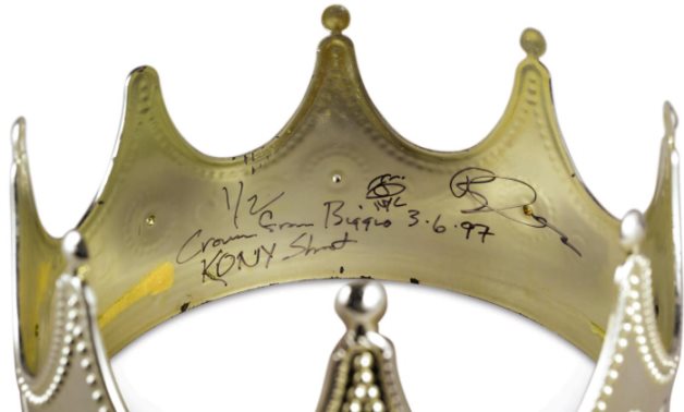 The signed plastic crown worn by rapper Notorious B.I.G. for the photoshoot titled 'Notorious B.I.G as the K.O.N.Y' by Barron Claiborne - Sotheby's - Sotheby's/Handout via REUTERS