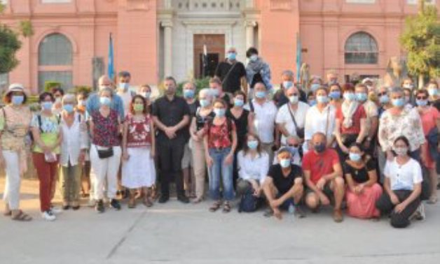 The French tourist group enjoyed a tour in the Egyptian Museum in Tahrir - ET