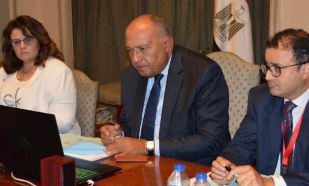 Egyptian Foreign Minister Sameh Shoukry (C) participates in the AU Executive Council meetings- press photo