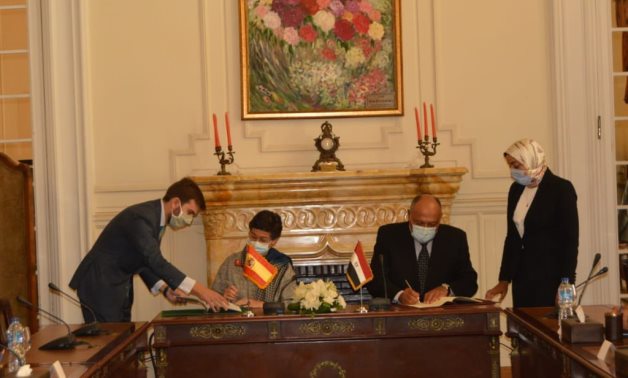 Egyptian Foreign Minister Sameh Shoukry and his Spanish counterpart Arancha Gonzalez Laya signed a Memorandum of Understanding (MoU) in the field of political consultation- press photo