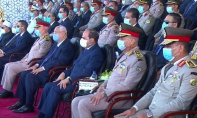 President Abdel Fatah al-Sisi attending the commencement of Class 2020 of the Military Academy, and other military schools and colleges on October 20, 2020. TV screenshot 