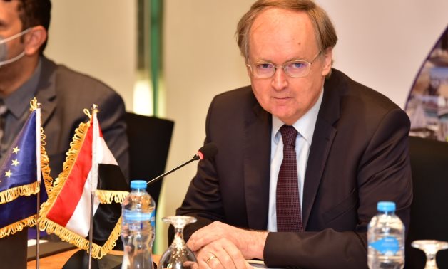 Head of the EU mission to Egypt, Christian Berger, in a meeting with reporters in Cairo on Wednesday, on the sidelines of Cairo Water Week- press photo