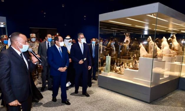 President Abdel Fattah El-Sisi, Khaled el Enany, and Mostafa Waziri during the opening of one of the museums on Saturday - Press  photo