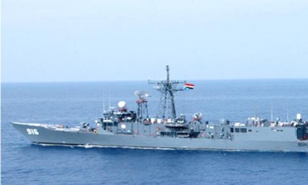 Egypt's Taba frigate carrying out joint drills with a French frigate in the Mediterranean in November 2020. Press Photo 