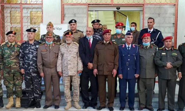 Members of the Libyan Joint Military Commission pose for a photo in Ghadames, a desert oasis some 465 kilometers southwest of the capital Tripoli, on November 3. (AFP)