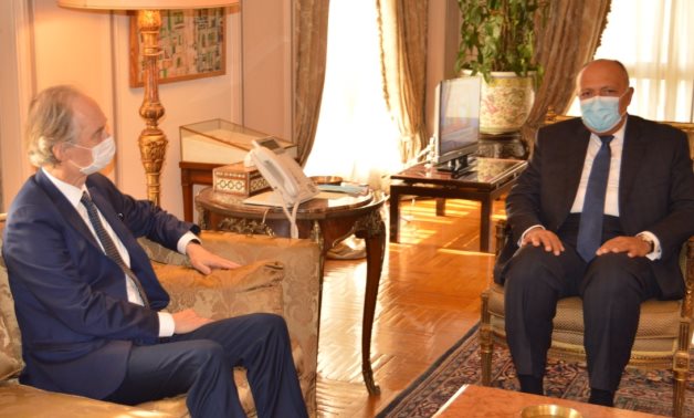 Egyptian Foreign Minister Sameh Shoukry receives Special Envoy of the UN secretary-general for Syria Geir Pedersen in Cairo, on November 5, 2020- press photo
