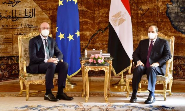 Egyptian President Abdel Fattah El Sisi meets with President of the European Council Charles Michel on Thursday in Cairo – Egyptian Presidency