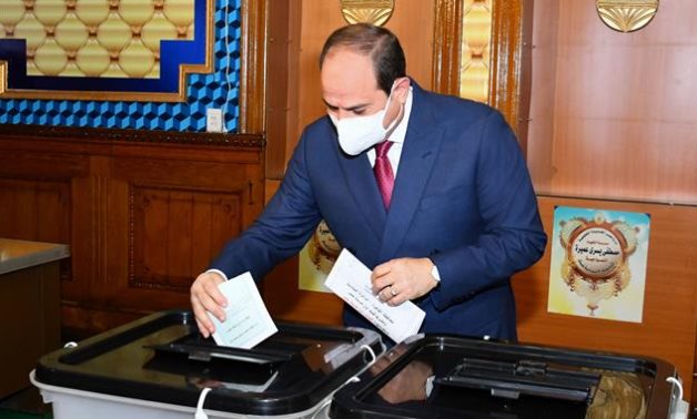 : Egyptian President Abdel Fattah El SIsi cast his vote in the 2020 House of Representatives election at a polling station in Heliopolis- press photo