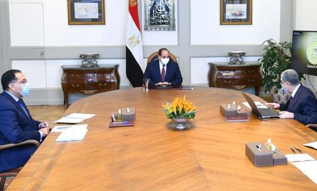 President Abdel Fattah El Sisi meets with Prime Minister Mustafa Mabdouli and Minister of Electricity Mohamed Shaker- press photo