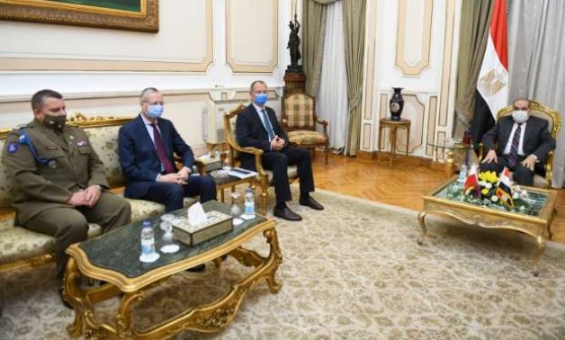 Meeting of State Minister for Military Production Mohamed Ahmed Morsi and Polish ambassador to Cairo on November 10, 2020. Press Photo 