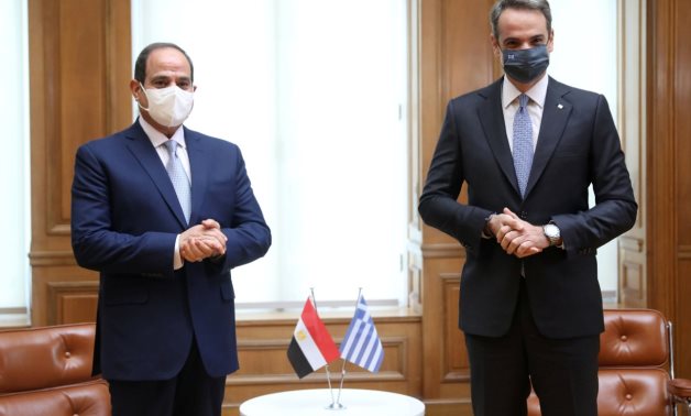 President Abdel Fatah al-Sisi and Greek Prime Minister Kyriakos Mitsotakis in Athens on November 11, 2020. Press Photo 
