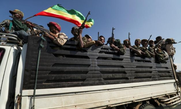 FILE: Members of Amhara region militias head to face the Tigray People's Liberation Front (TPLF), in Sanja, Amhara region near a border with Tigray - Reuters