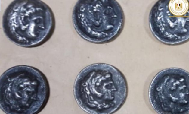 Some of the seized coins - Photo via Egypt's Min. of Tourism & Antiquities