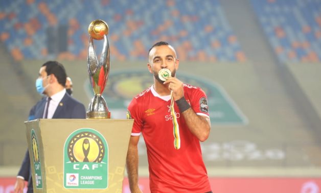 Mohamed Magdy Afsha celebrates after the match