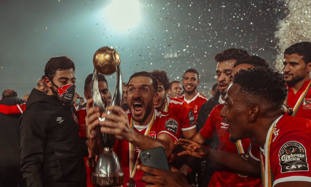 Al Ahly players celebrate the victory, Courtesy of Al Ahly twitter account 