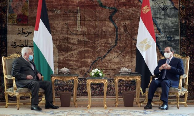 President Abdel Fatah al-Sisi and his Palestinian President Mahmoud Abbas in Itihadeya Palace on November 30, 2020. Press Photo 