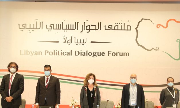 Acting Representative of the Secretary-General for Libya, Stephanie Williams (centre), during the first round of the Libyan Political Dialogue Forum, which was held in Tunis.