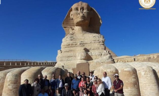 During the visit to the Sphinx - photo via Egypt's Min. of Tourism & Antiquities