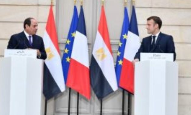 President Abdel Fattah El-Sisi during his speech at a joint press conference with his French counterpart Emmanuel Macron, held at the Elysee Palace in France