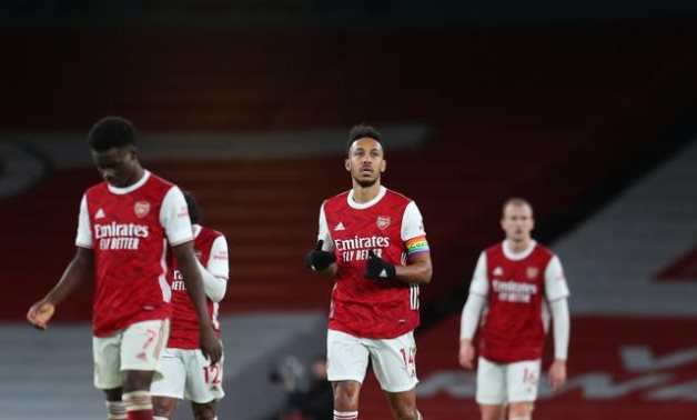 Arsenal players reaction to Auba's own goal, Reuters 