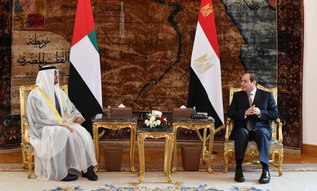 President Abdel Fatah al-Sisi receives Crown Prince of Abu Dhabi and Deputy Supreme Commander of the UAE Armed Forces Sheikh Mohamed Bin Zayed Al Nahyan in Cairo on December 16, 2020. Press Photo