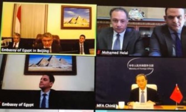 Virtual meeting of Egyptian and Chinese diplomats on GERD talks on December 21, 2020. Press Photo 