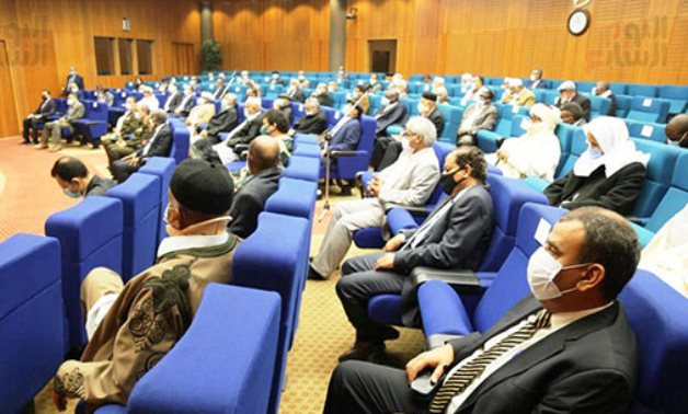 A delegation of the representatives of south Libyan cities in a meeting with the Egyptian National Commission on Libya in Cairo on December 22, 2020. Press Photo 