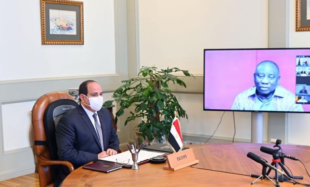 Egyptian President Sisi in a video conference with President of South Africa Cyril Ramaphosa - Presidency