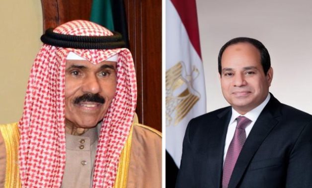 Photo compilation of President Abdel Fattah El Sisi (R) and Sheikh Nawaf Al-Ahmad Al-Sabah (L) - Presidency