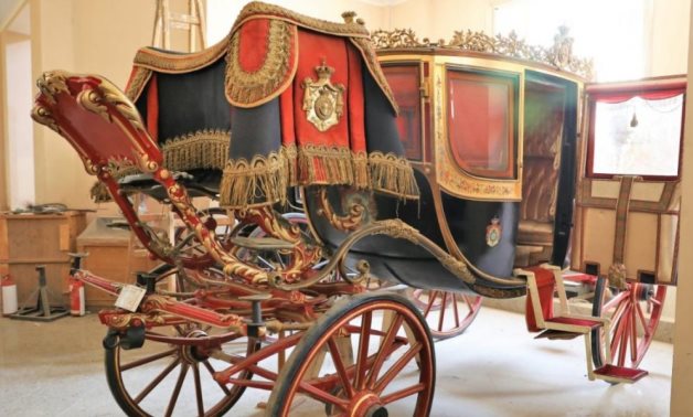 FILE - A royal chariot displayed in Egypt's Royal Chariots Museum
