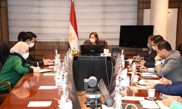 Minister of Planning and Economic Development and Chairperson of the Board of Trustees of (NIGSD) Hala al-Said presiding over a meeting of the institute on January 6, 2021. Press Photo