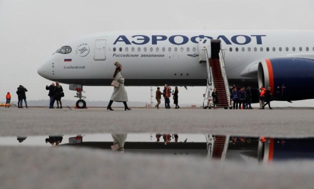 FILE - A view shows the first Airbus A350-900 aircraft of Russia's flagship airline Aeroflot during a media presentation at Sheremetyevo International Airport outside Moscow, Russia March 4, 2020 - Reuters