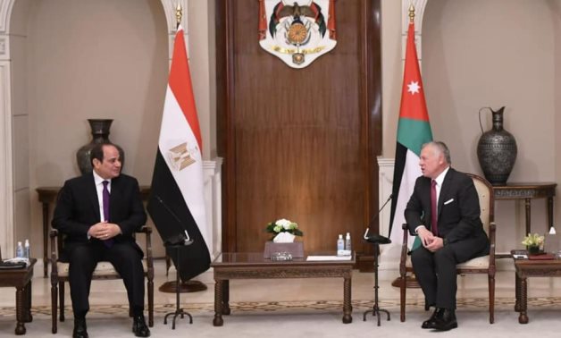 President Abdel Fatah al-Sisi in a state visit to Jordan's capital Amman to meet King Abdullah II on January 18, 2021. Press Photo 