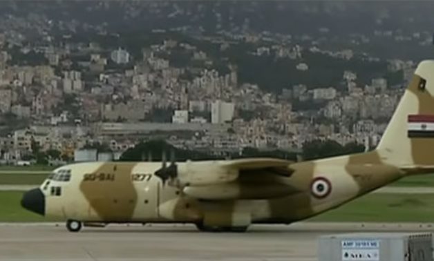 Egyptian military jet carrying medical to Lebanon after landing in Beirut-Rafiq Hariri International Airport - TV screenshot 