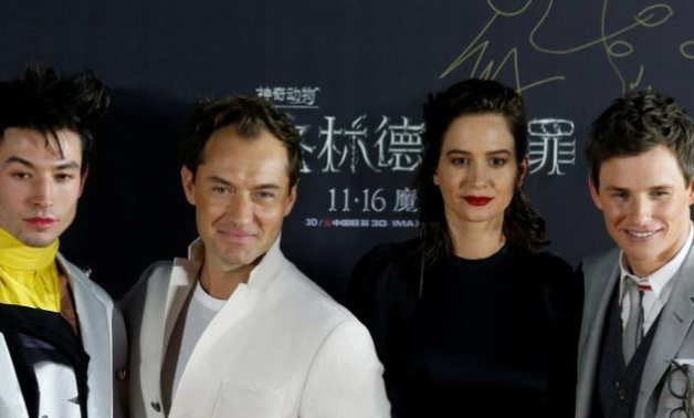 Cast members Ezra Miller, Jude Law, Katherine Waterston and Eddie Redmayne attend a promotion for the movie “Fantastic Beasts: The Crimes of Grindelwald” in Beijing, China October 28, 2018. REUTERS/Thomas Peter