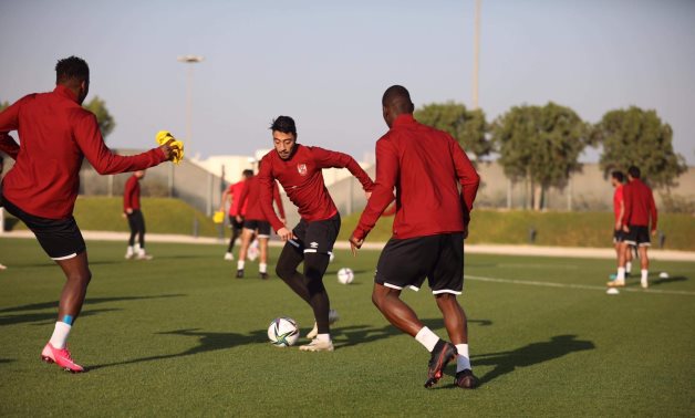 File- Al Ahly players during the pre-match training, courtesy of Al Ahly official website 