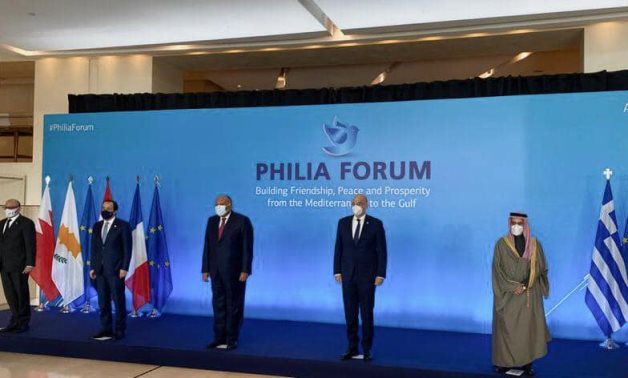 The Philia Forum held between the foreign ministers of Greece, Cyprus, Bahrain, Egypt, Saudi Arabia, and the UAE in Athens on Thursday.  - Egyptian Foreign Ministryistry