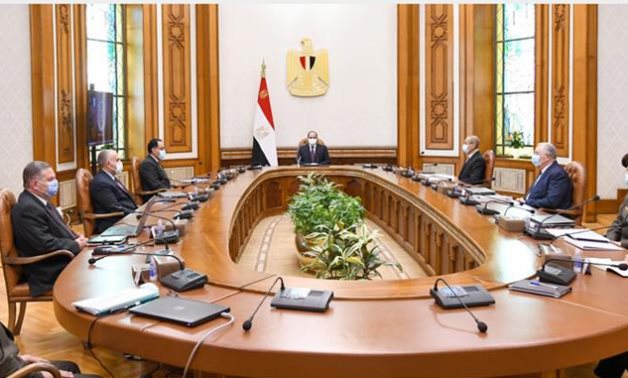 President Sisi meets with Prime Minister Mustafa Madbouli, Minister of Agriculture El Sayed Al-Quseir, Minister of Water Resources and Irrigation Moahmed Abdel-Atti, -press photo