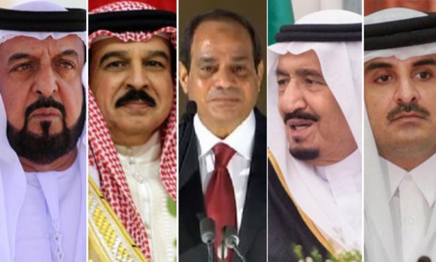 From L to R: Leaders of UAE, Bahrain, Egypt, Saudi Arabia and Qatar