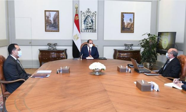 Egyptian President Abdel Fattah El-Sisi meets with Prime Minister Mostafa Madbouly and Minister of Justice Omar Marwan on Monday – Presidency 