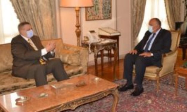 Egypt's Foreign Minister Sameh Shoukry during his meeting with UN Special Envoy for Libya Ján Kubiš,