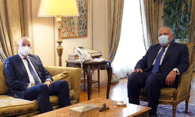 Egyptian Foreign Minister Sameh Shoukry meets with his Greek counterpart, Nikos Dendias in Cairo - Courtesy of the Dendias's Twitter account